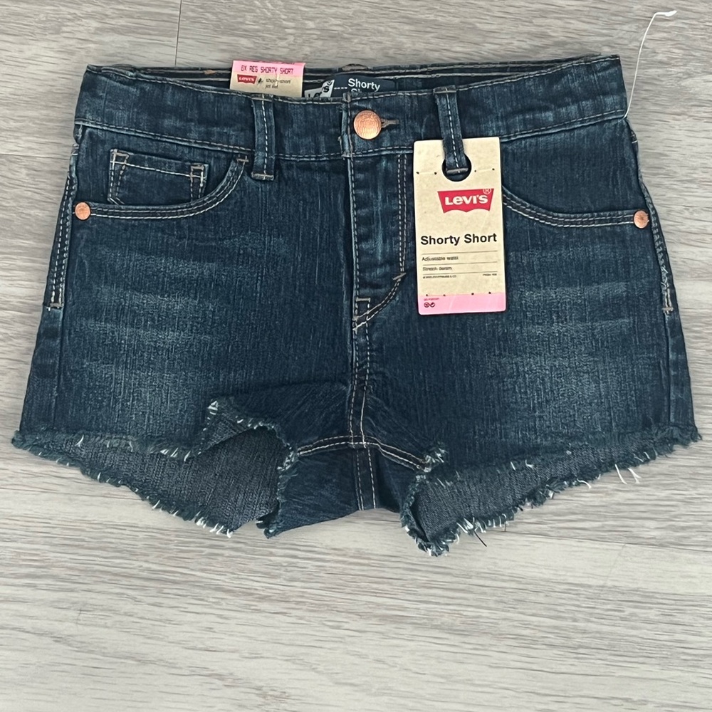 Levi’s Girls 6X Shorty Short Dark Wash Denim Cutoff Shorts NWT